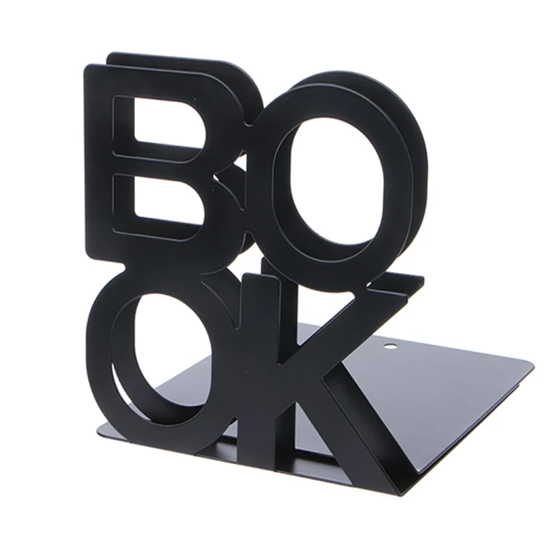 

1 Pair Alphabet Shaped Metal Bookends Iron Support Book Holder Desk Stand Office Student Bookshelf