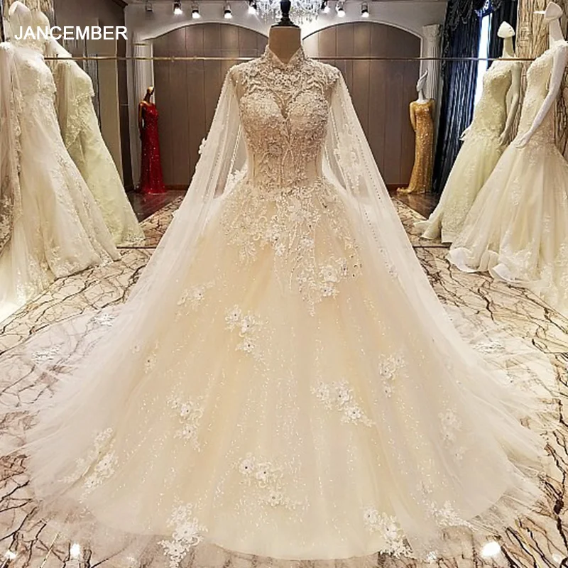 LS89036 свадебное платье с кружевомвысокой шеи длинный плащ элегантный кружева