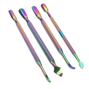 

4Pcs Rainbow Cuticle Pusher Stainless Steel Cuticle Remover and Cutter Manicure Nail Art Tool Set Professional Cuticle Nippers f