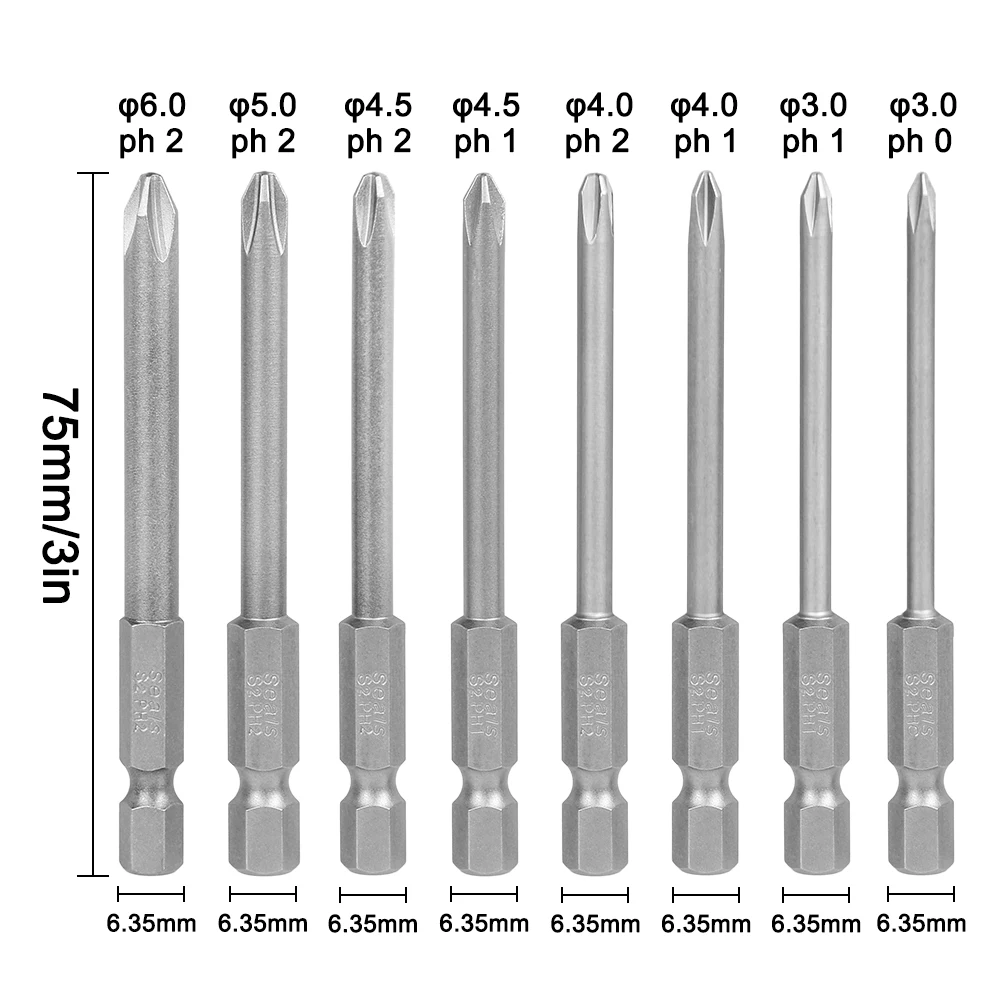 8 шт. 75 мм Магнитная длинная Шестигранная Крестовая головка отвертка Биты электрическая отвертка набор