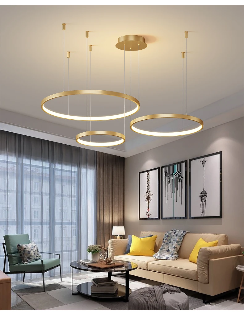 Black Gold White Modern LED Chandelier Lighting Living Study Room Dimmable Indoor Lamps Circle Ring Restaurant Pendant Luminaire gold chandelier