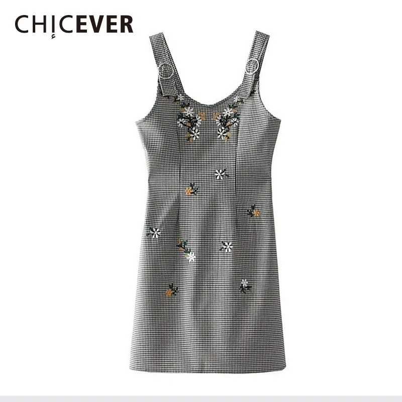 Мини-платье-жилет с цветочной вышивкой CHICEVER женские клетчатые пикантные прямые