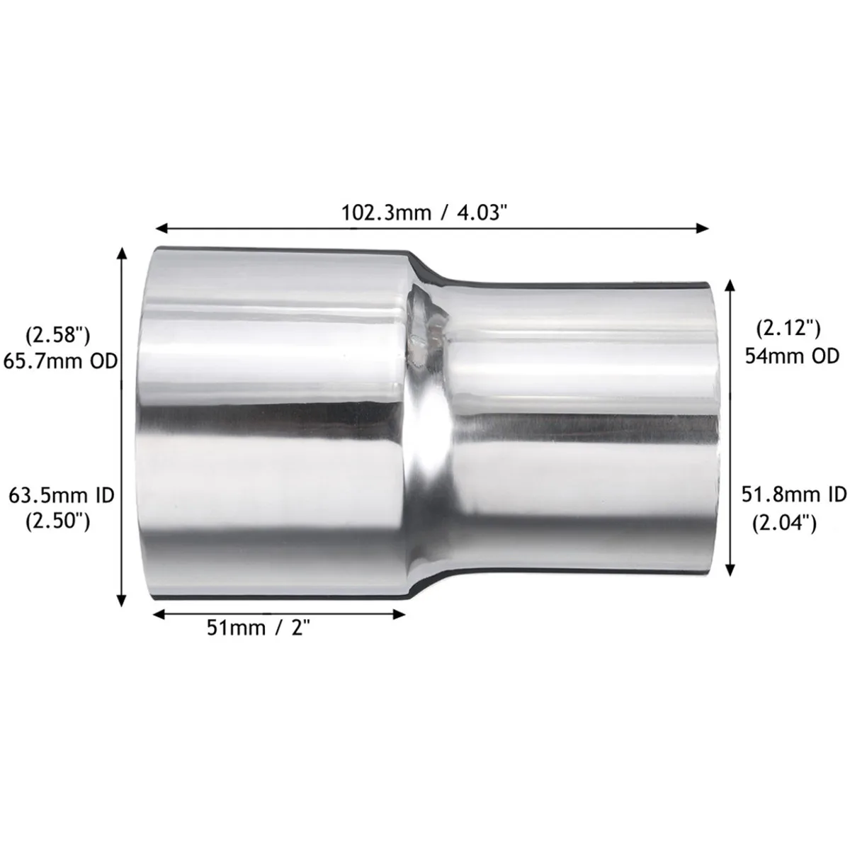 

Hot Sale 2.5'' to 2'' Stainless Steel Flared Exhaust Reducer Connector Adapter Pipe Tube 63.5mm to 51.8mm