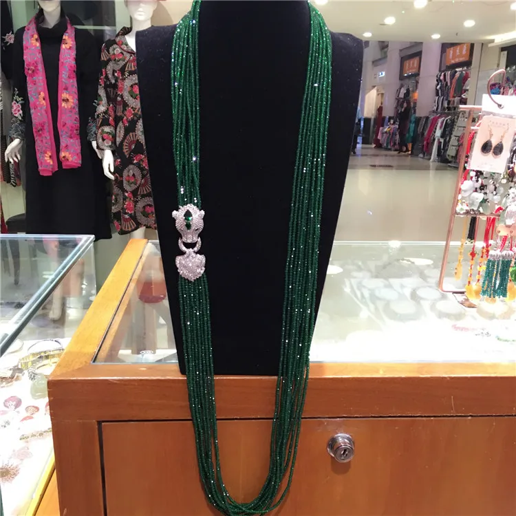 8row Leopard head clasp accessory green red crystal necklace bracelet earrings set 25inch | Украшения и аксессуары