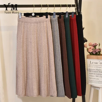 

YuooMuoo Good Quality Warm Autumn Winter Women Skirt 2019 A Line Knitting Midi Skirt Korean Style Twist Skirt for Women Winter