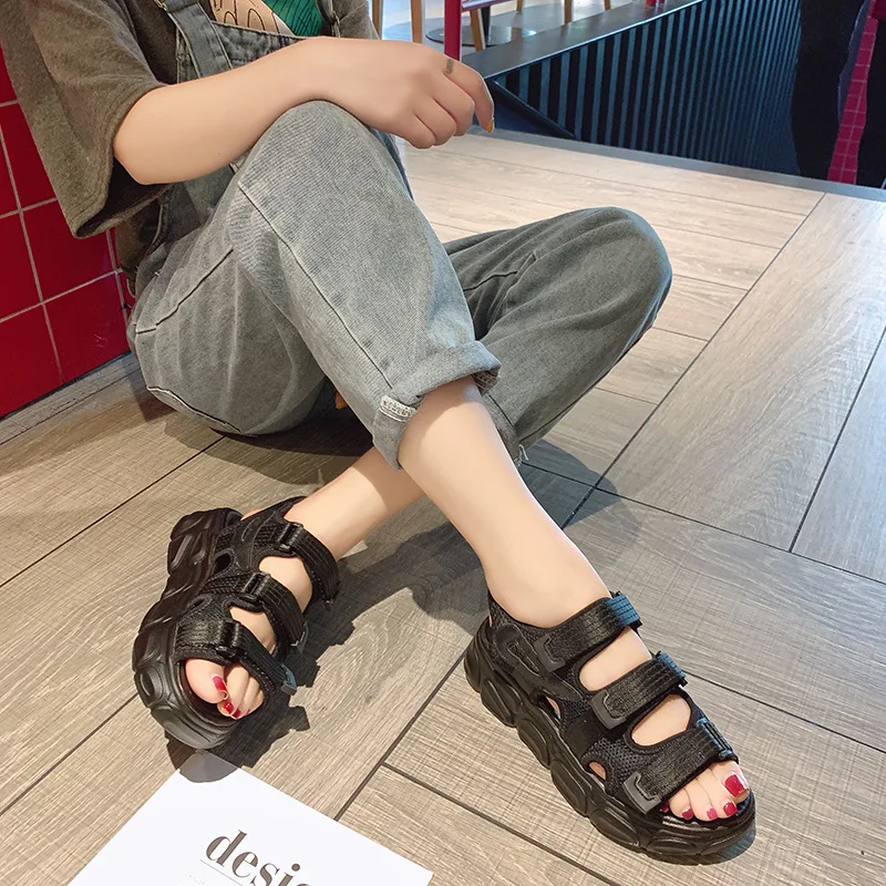 

2019 Summer New Style Thick Bottomed Sandals Women's Korean-style Platform-Style Velcro Casual Sports Students Sandals