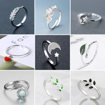 Anillos de hojas de cristal geométricos simples para mujer, joyería de boda, anillo ajustable de luna y estrella, anillo de compromiso con forma de corazón