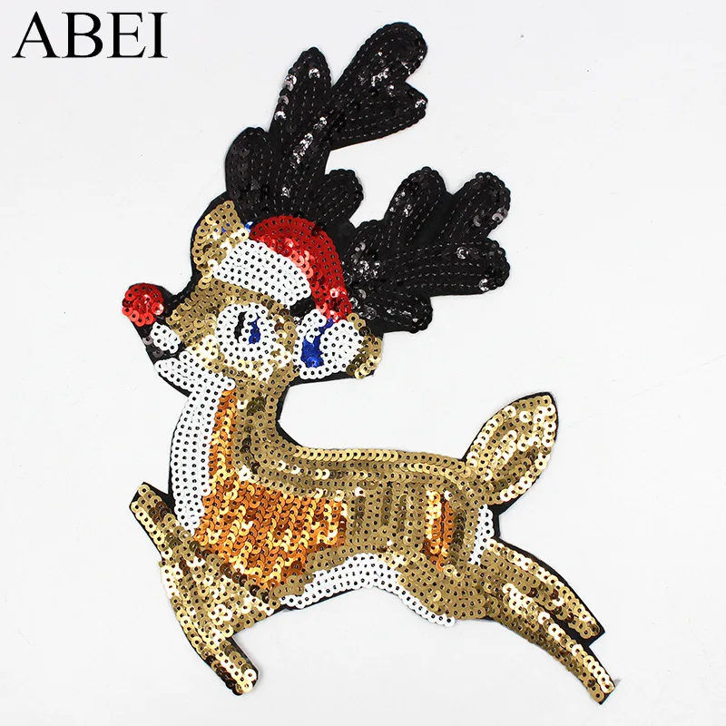 1PC Sequined Christmas Deer Elk Patches Sweater Down Coat Decoration Iron On Stickers Embroidered Appliques Clothing Accessories | Дом и сад