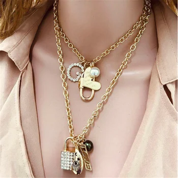 

Fashion Exaggerated Big Button Collar Pendant Necklace for Women Punk Lock Chunky Chain Choker Necklaces Female Jewelry