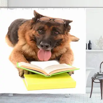 

Shower Curtain for Bathroom 72x72 Beauty Funny Cute Dog Books Isolated Fur On Animals Wildlife Fun Glasses Education Sheppard