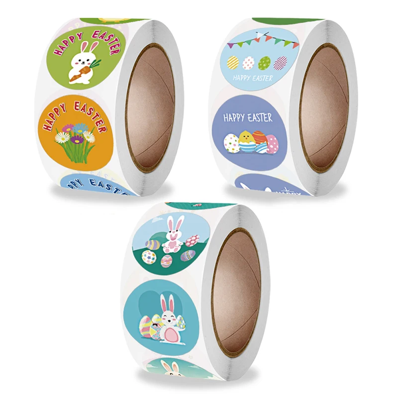 Packaging Stickers 100-500pcs Happy Easter Cute Rabbit/Egg Stickers Gift Sealing Labels For Party DIY