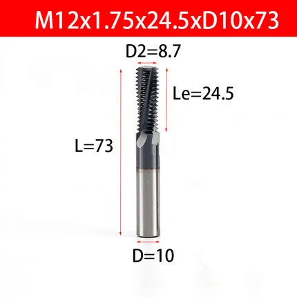 M12X1.75X73L Вольфрамовые стальные фрезерные инструменты с ЧПУ резьбовые концевые фрезы M3-M20 полный метрический карбидный винт для резки резьбы фрезы - Длина режущей кромки: M12X1.75X73L