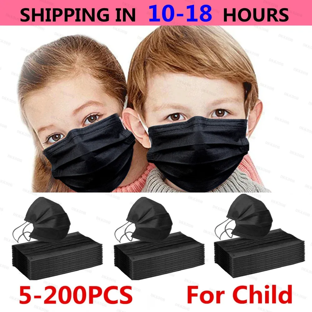 5-200 Uds niño máscara para niños mascarillas desechables 3 capa filtro Anti polvo de la gripe de fundido de boca máscaras máscara negra