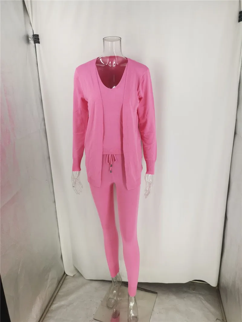 knitted 3 piece women loungewear sets cardigan ladies jumper outfits autumn knit tracksuit woman new casual 3 pcs matching sets