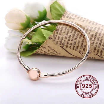 

Real 925 Sterling Silver Rose Gold Round Head Classic Letter Pan Bracelet Fit Pan Charms Bracelets Women Jewelry