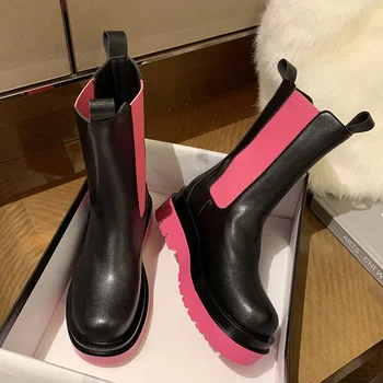 

Autumn new Mixed Colors Chelsea women's shoes platform Martin boots woman stretch mid-Calf height casual fashion women boots