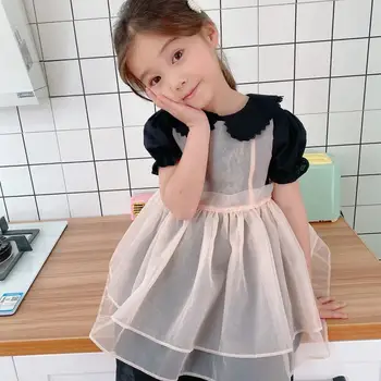 

Girls dress baby girls clothes 2020 summer fashion clothes Two-piece dress with organza mesh splicing