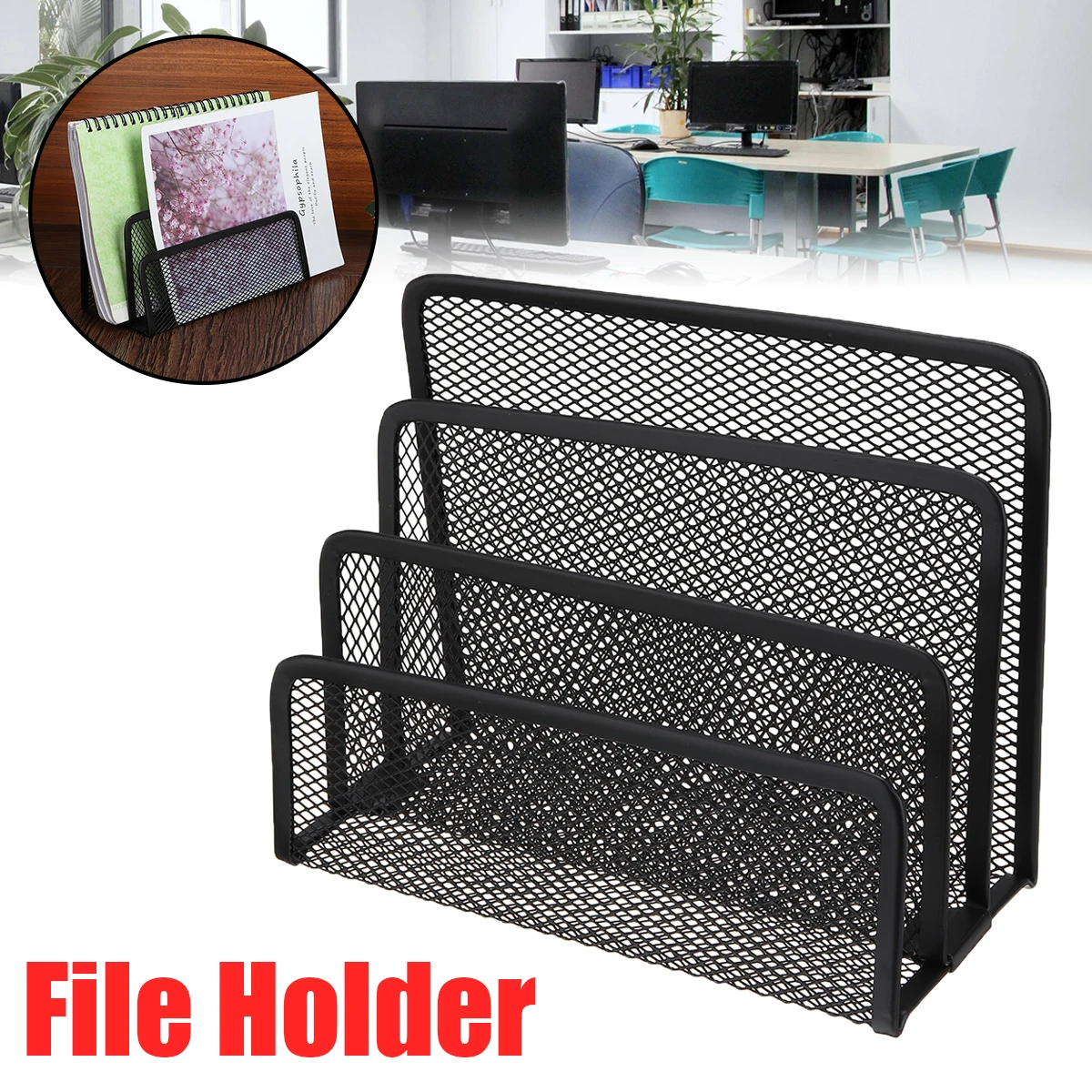 Practical 3 Tier Office A4 Paper Document File Folder Mesh Holder Magazine Organizer Storage Black For Home Supplies | Дом и сад