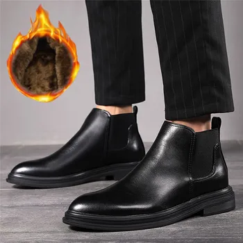 

Men Boots Men Winter Shoes Plus Size 38-44 Warm Ankle Botas For Leather Winter Boots Shoes Men Plush Winter Sneakers Mens A50