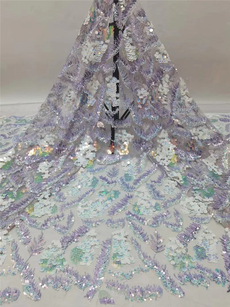 

High Quality Sequins Lace Fabric 8SU-121214 Embroidered French Material with Sparkly For Wedding or Fashion Show Dress