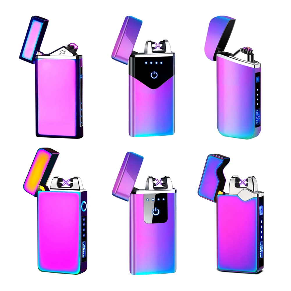 

Hot Sell ICE Color USB Electric Lighter With USB Wire Windproof Plasma Dual Arc Electric Lighters Touch Fire Smoker Gadget Gifts