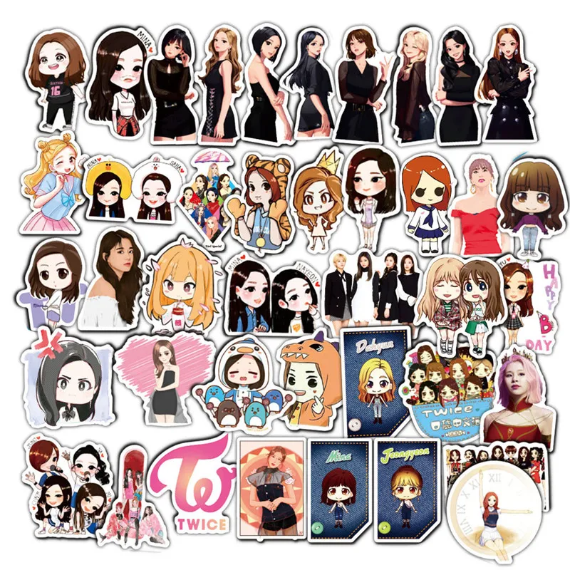 50 pcs pack kpop twice girl group momo sana mina luggage notebook cartoon kawaii stickers diy album scrapbooking student kids assorted stickers aliexpress