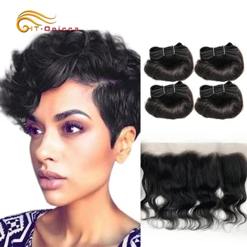 

Bodywave Bundles With Closure Human Hair With Frontal 1B Hair Color Hair Bundles With Lace Frontal Closure For Woman