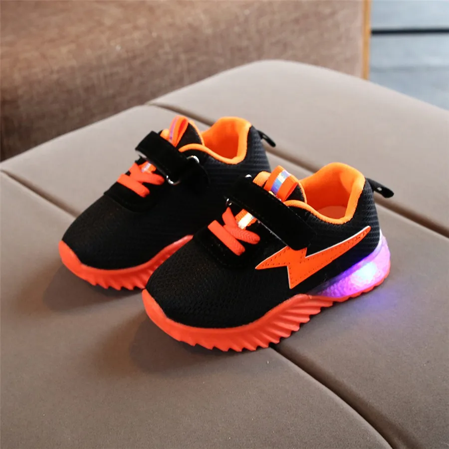 kids sneakers lights boys and girls mesh stitching breathable Led luminous running football sports shoes sneakers lights #40J30 (22)