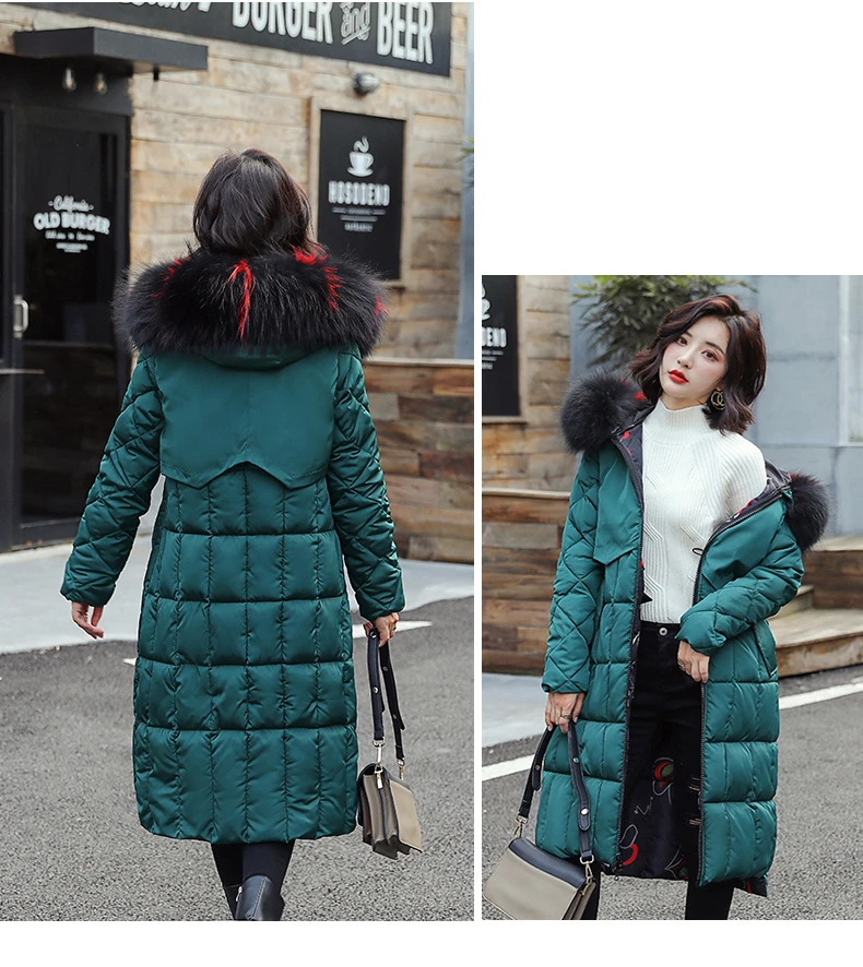 Новинка, женская зимняя куртка, женская теплая длинная куртка с капюшоном и принтом, зимнее пальто из искусственного меха с хлопковой подкладкой, Женская двусторонняя верхняя одежда, парки