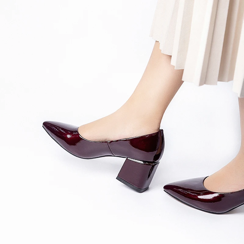 

Women High Heels Block Heels 6.5CM Ladies Pumps Pointed Toe Patent Leather Work Party Casual Shoes Size 35-41 A366-868