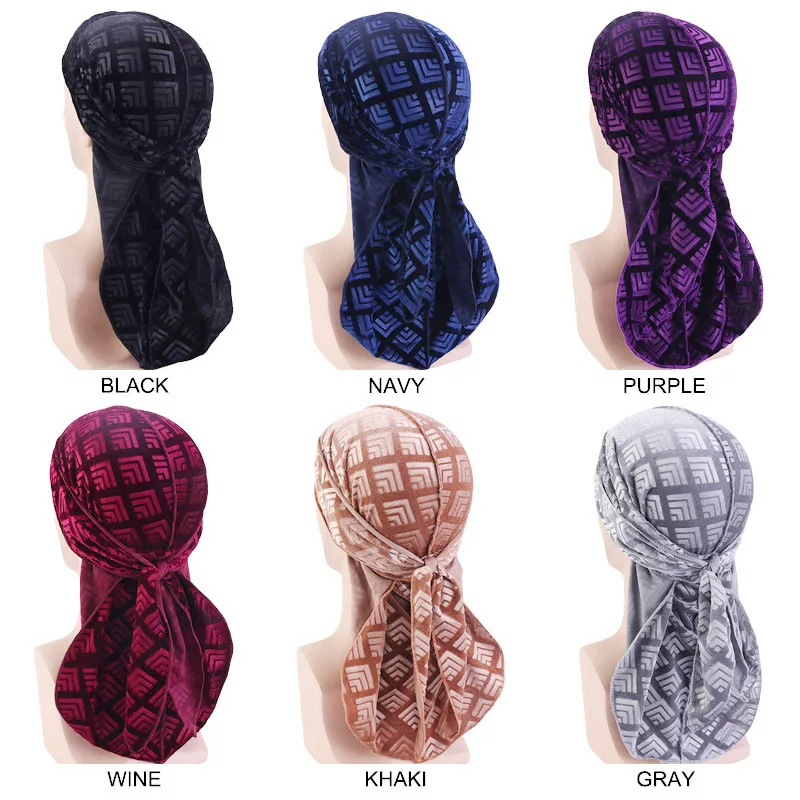 

Hot Sales Unisex Men Women Velvet Breathable Bandana Hat Turban Doo Durag Cap