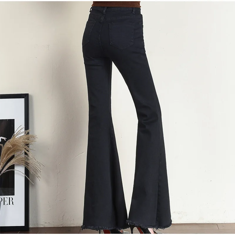 Plus Size Big Bell-Bottom Stretch Black Denim Long Jeans For Women 5Xl 7Xl Autumn Winter Wide Leg Tassel Skinny Flare Pants Plus Size Big Bell-Bottom Stretch Black Denim Long Jeans For Women 5Xl 7Xl Autumn Winter Wide Leg Tassel Skinny Flare Pants