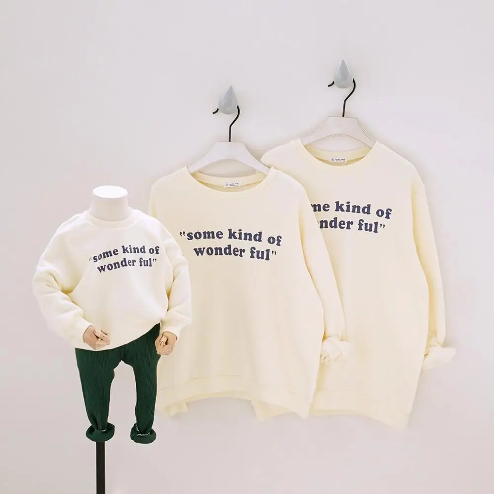 

2019 Family Matching Outfits Solid Long Sleeve Sweatshirt Letters Tops INS Family Look Clothing Cotton Autumn/Spring Clothes