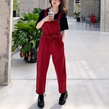 

Women Korean Street Style Loose Casual Harem Overalls Suspender Pants Female Fashion Solid Color Belted Trousers Jumpsuits