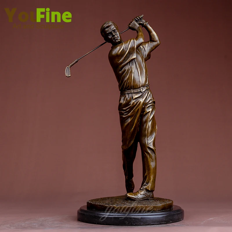 37cm Bronze Golf Man Statue Bronze Golfer Man Sculpture Playing Golf