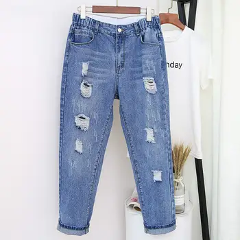 

Ripped Jeans For Women Loose Harem Pants Denim Boyfriend Jeans For Women Streetwear Plus Size Vintage High Waist Mom Jeans Q2247