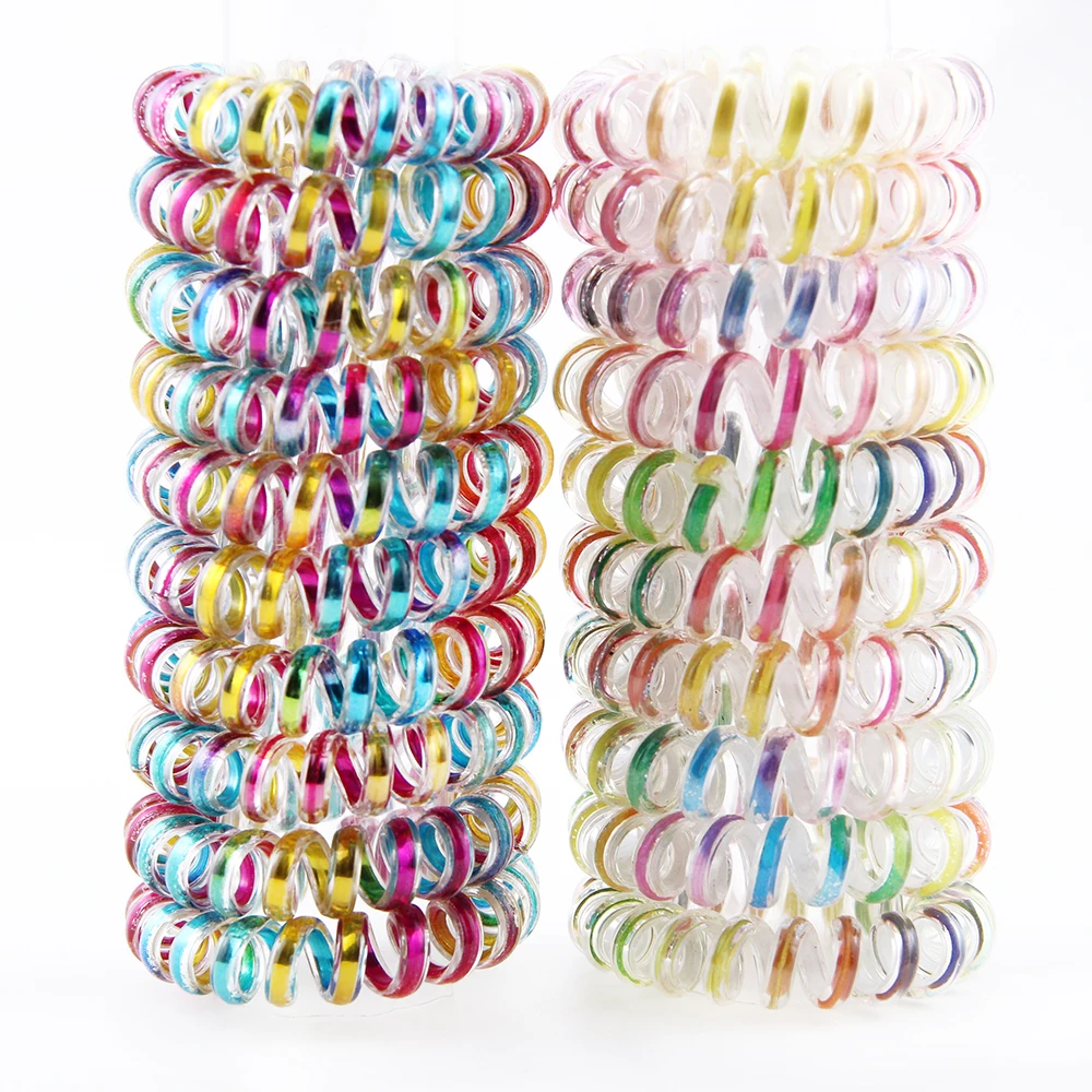 10pcs rainbow Spiral Hair Ties No Crease Elastic Ponytail Holders Phone Cord Traceless Hair Ring