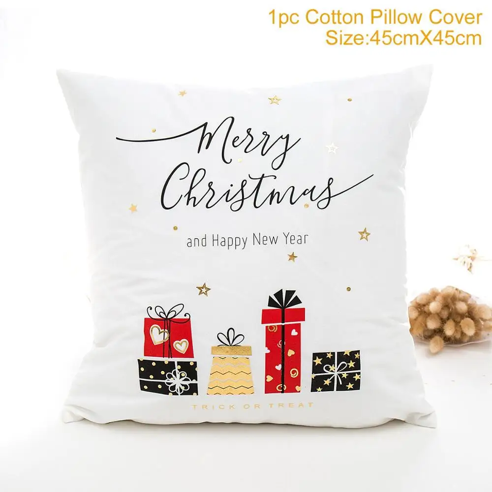 45x45cm Cotton Linen Happy New Year Cover Cushion Pillow Case Merry Christmas Decor for Home Decor Navidad Xmas Gift