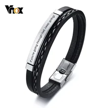 Vnox, гравировка, вдохновляющие браслеты для женщин и мужчин, многослойный кожаный браслет из нержавеющей стали, Браслет-манжета, подарок