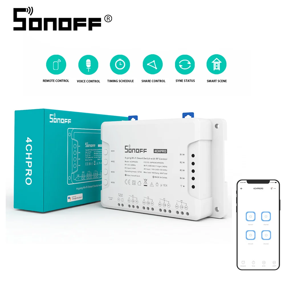 Смарт переключатель SONOFF 4CH Pro R3 4 Gang WIFI 433 мгц радиочастотный беспроводной 220 В