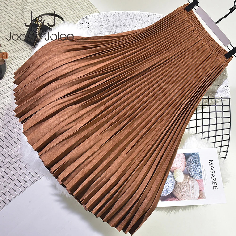 

Jocoo Jolee Autumn Winter Suede Long Pleated Skirts Vintage Harajuku Midi Skirts Girl Korean Sweet Simple All-match Skirts New