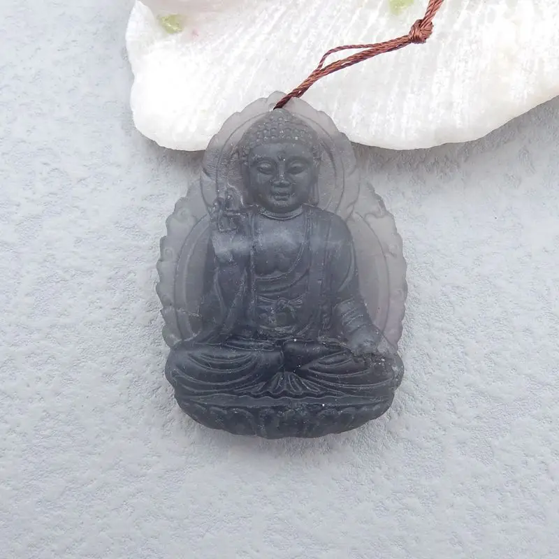 Sale 1Pcs Natural Stone Flourite Carved Buddha Pendant Bead 52x37x13mm 42g