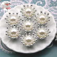  50pcs 15mm Golden/Silver Rhinestone/Pearl Flower Plastic Flatback Button Decoration Craft Scrapbook Accessories 