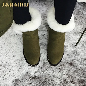 

Sarairis 2020 New Fashion Chunky Heels Fashion Boots Woman Shoes Zip Up Add Fur Warm Winter Shoes Lady Snow Boots Female