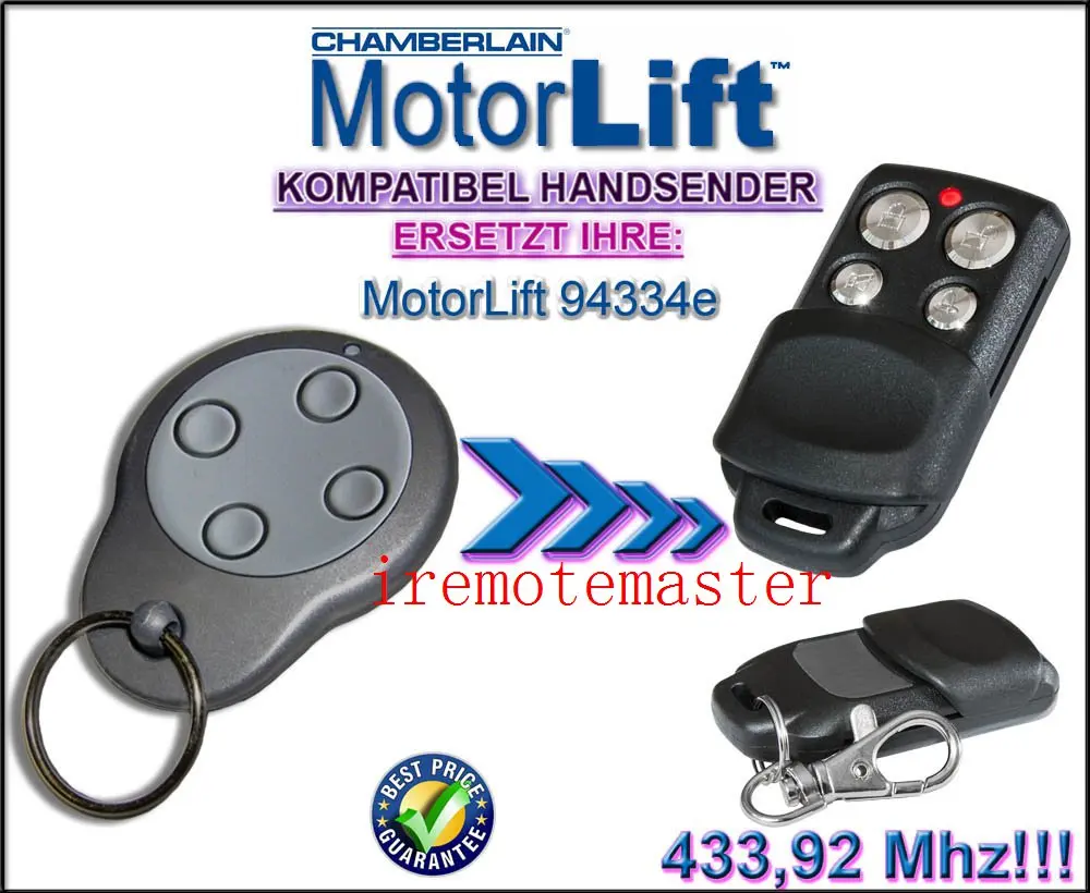 

2PCS Motorlift Chamberlain Liftmaster 94334E Replacement Remote Control Garage Gate key Fob 433mhz remote