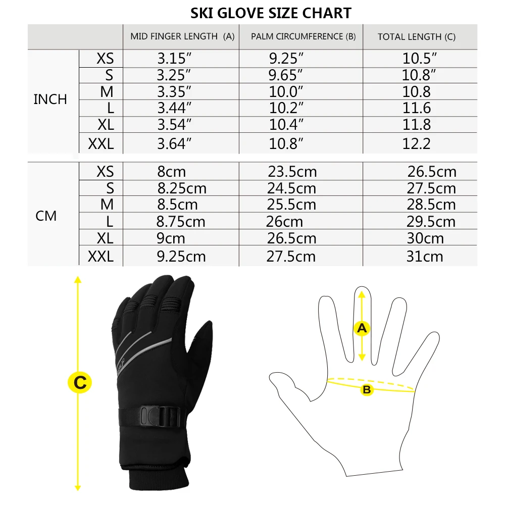 MOREOK Ski Gloves 3M Warm Full Finger Touch Screen Winter Cycling Gloves Reflect Bike Glove Windproof Motorcycle Glove Men Women 6
