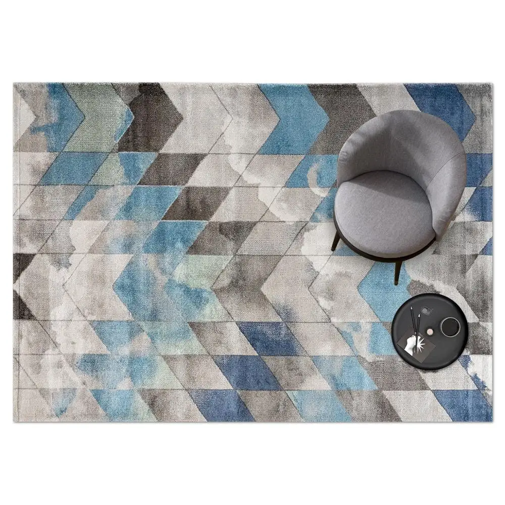 Скандинавский стиль большой размер высокой плотности тканый Синий Геометрический уголок ковер, INS Популярный Домашний Декор ковер для гостиной
