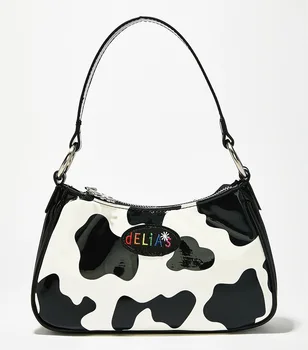 

FOSIZZO Vintage Harajuku 2020 New Winter PU Baguette Bag Kawaii Cute Sweet Cow Printing Spot Handbag Shoulder Bag Women FS5196