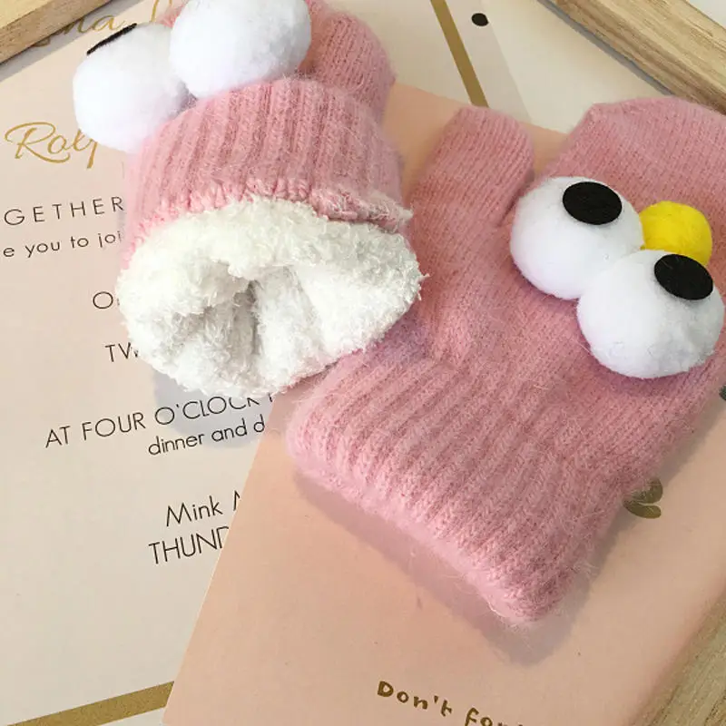 Wecute/Утепленные плюшевые детские перчатки с рисунком; модные детские теплые перчатки; милые детские варежки с большими глазами; зимняя одежда; аксессуары