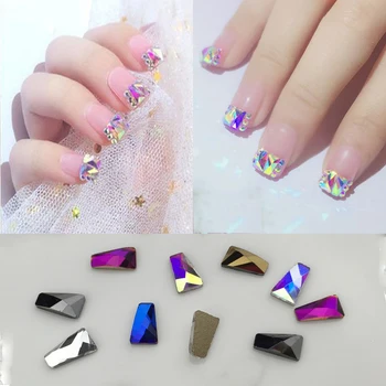 

20Pcs/Pack Nail Art Rhinestones Personalised Flat trapezoidal Shapes Glass AB Colorful Stones For 3D Nails Art accessories